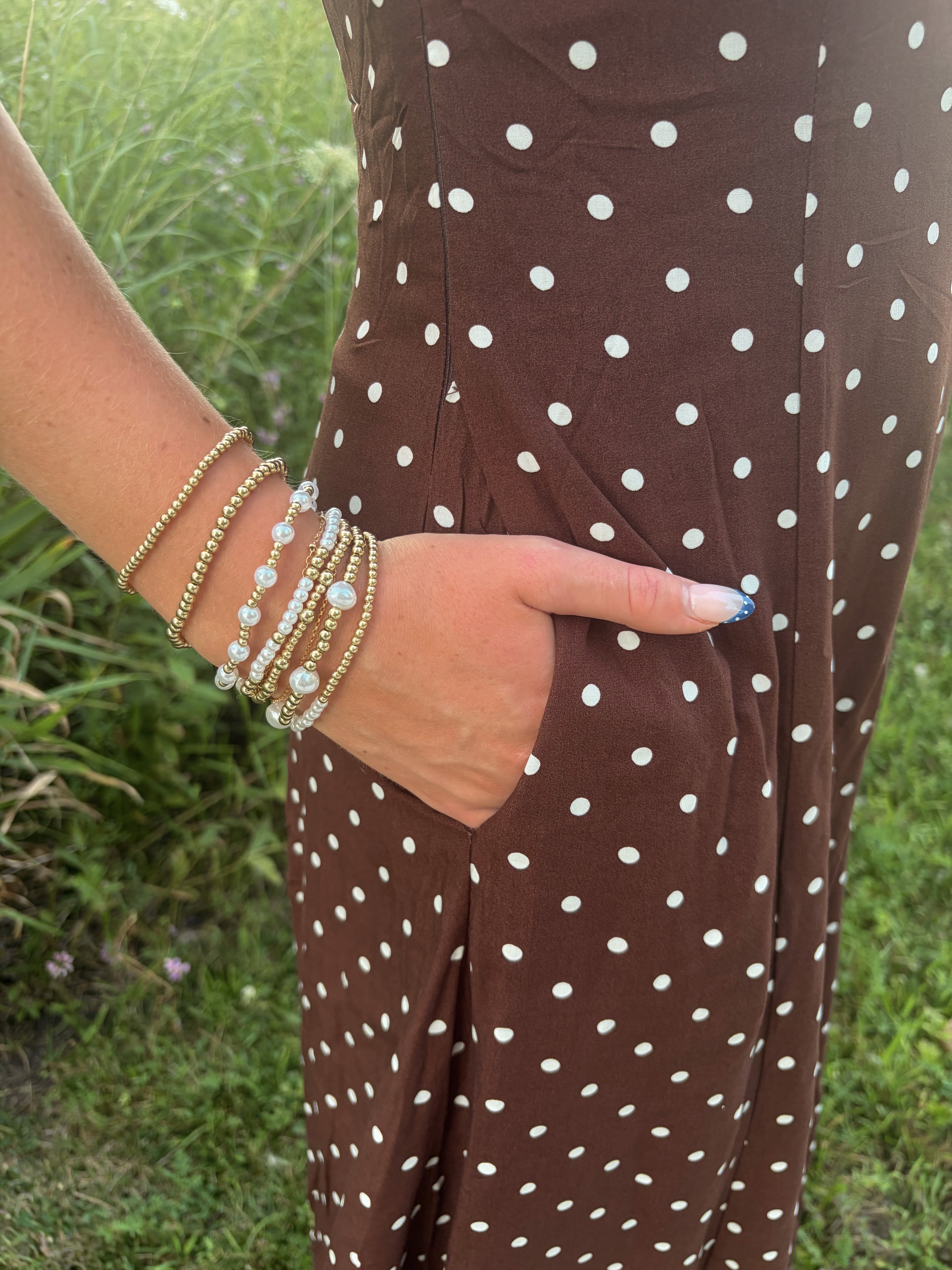 Brown Polka Dot Midi Dress