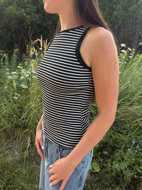 Black & White Stripe Halter Tank