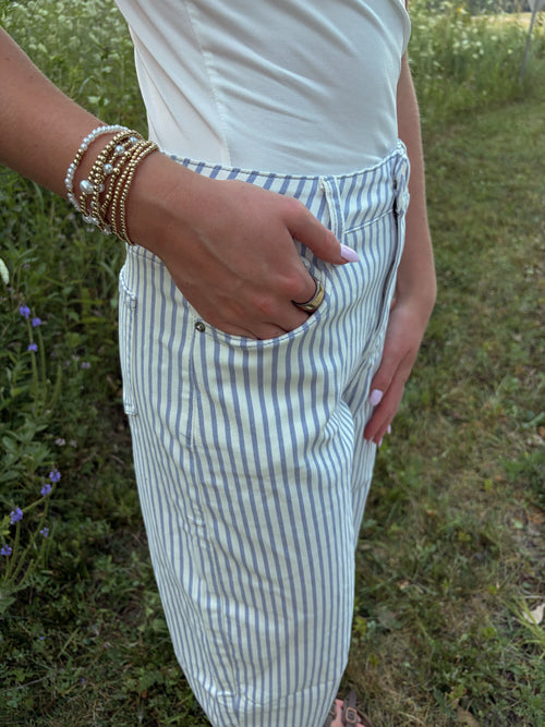 Blue Stripe Wide-Leg Barrel Jeans