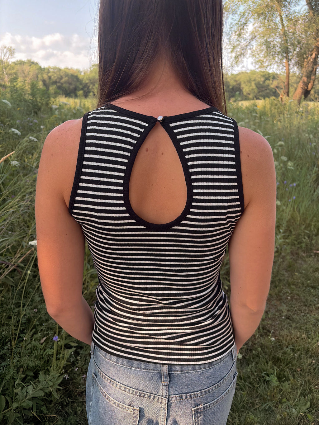 Black & White Stripe Halter Tank