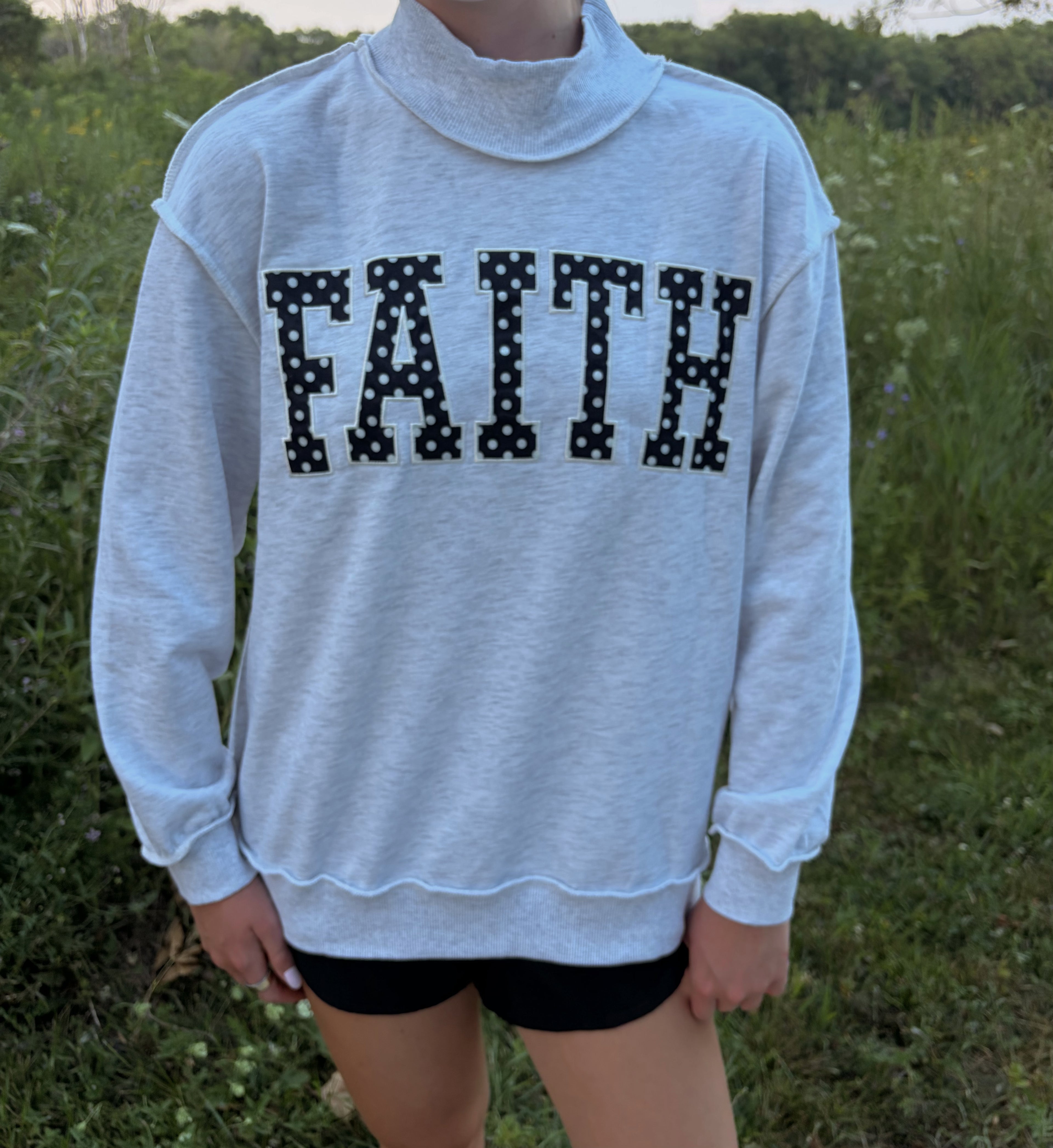 Faith Polka Dot Graphic Mockneck