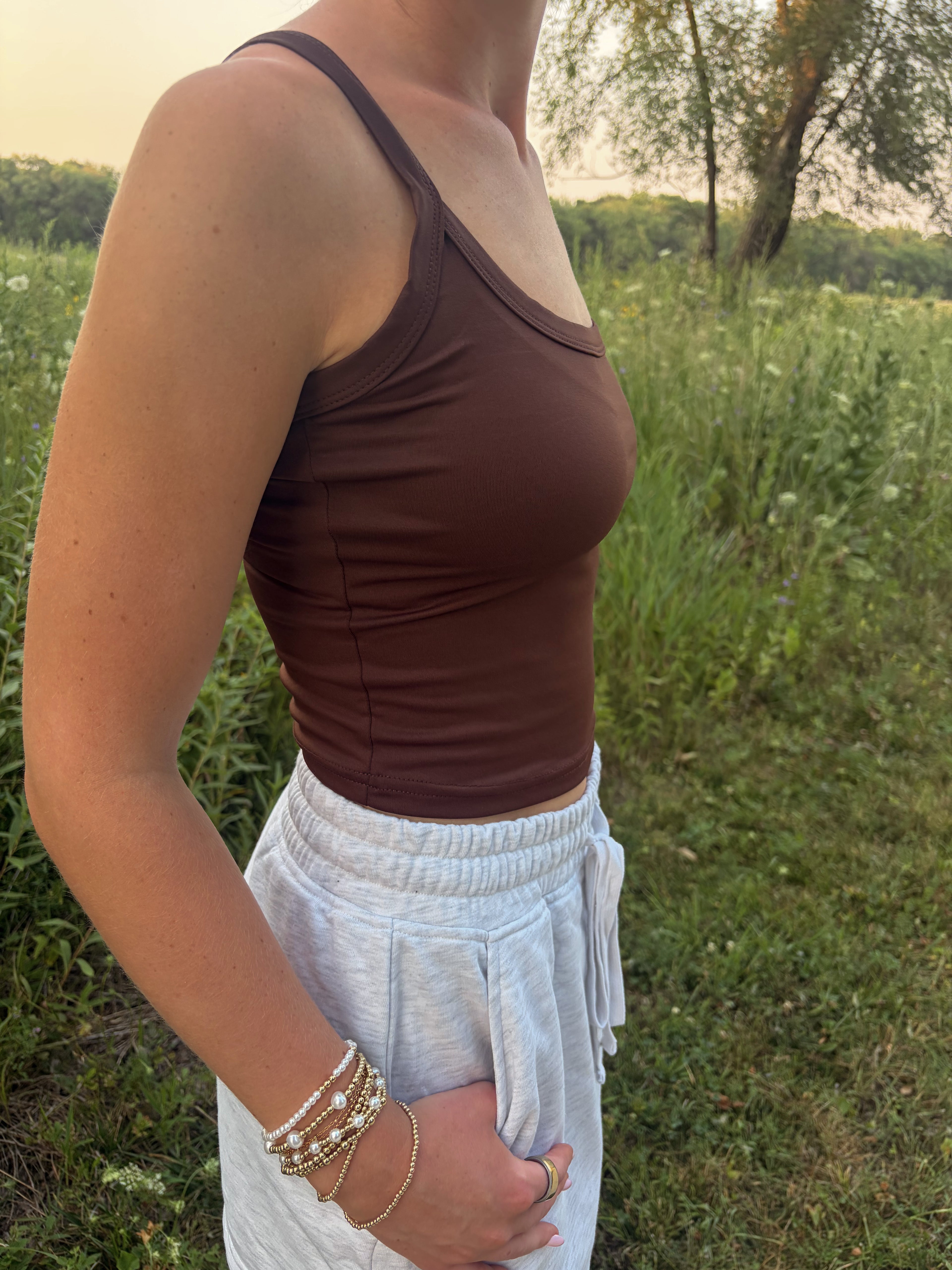 Brown Spaghetti Strap Tank Top