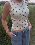 Cream Polka Dot Sleeveless Tank Top