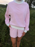 Pink Stripe Oversized Sweatshirt & Shorts Set
