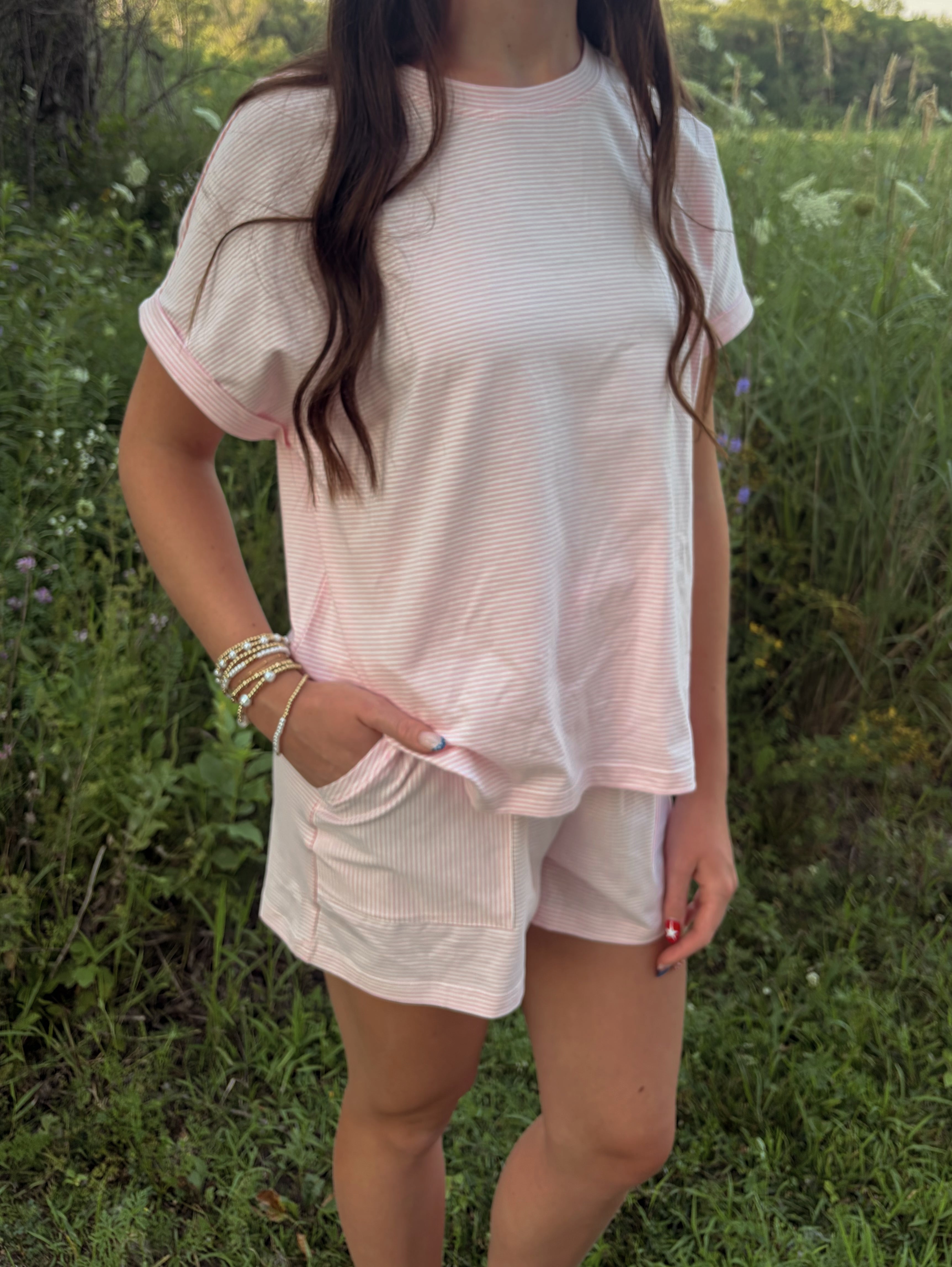 Pink Textured Knit Lounge Set