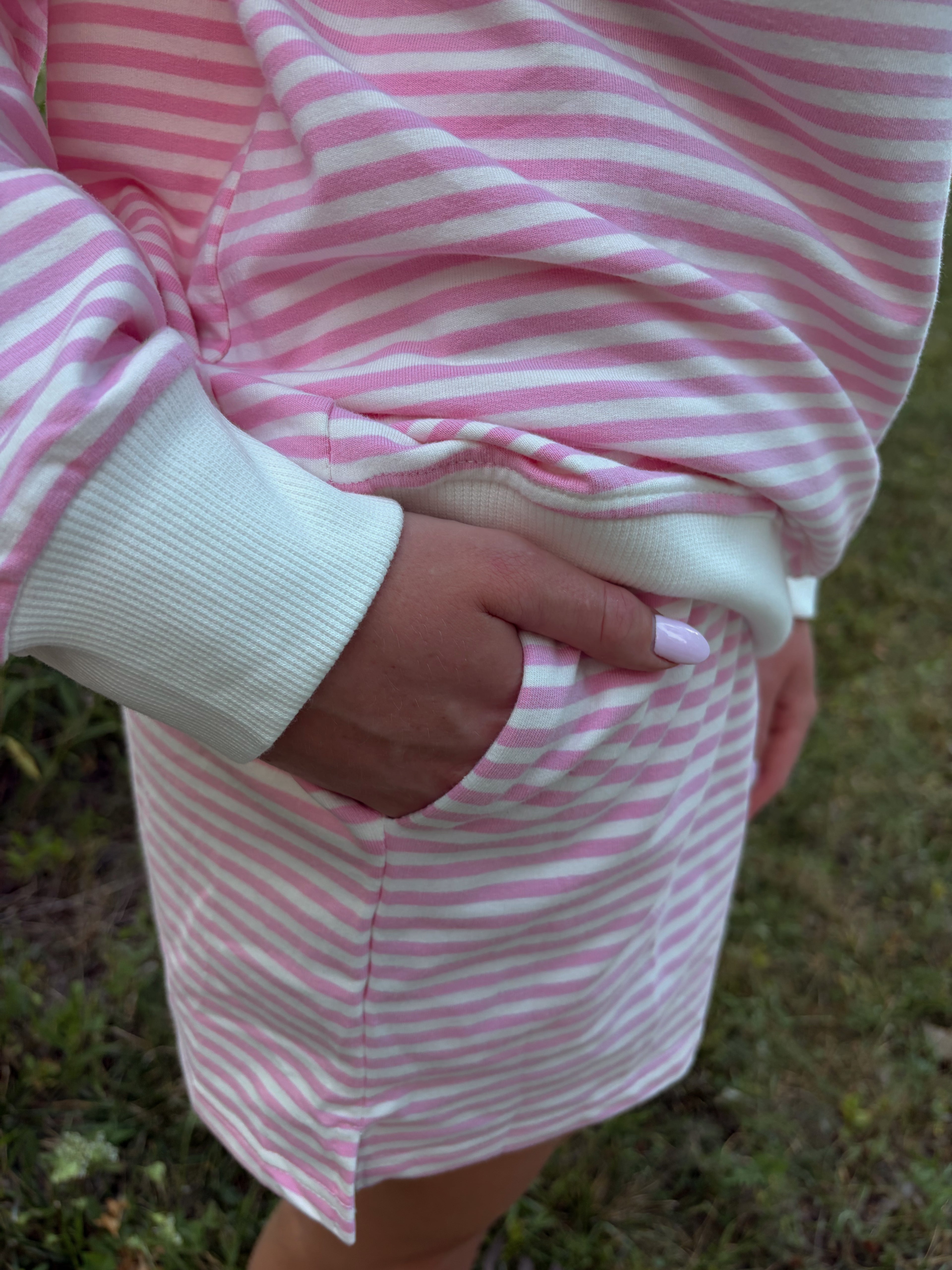 Pink Stripe Oversized Sweatshirt & Shorts Set