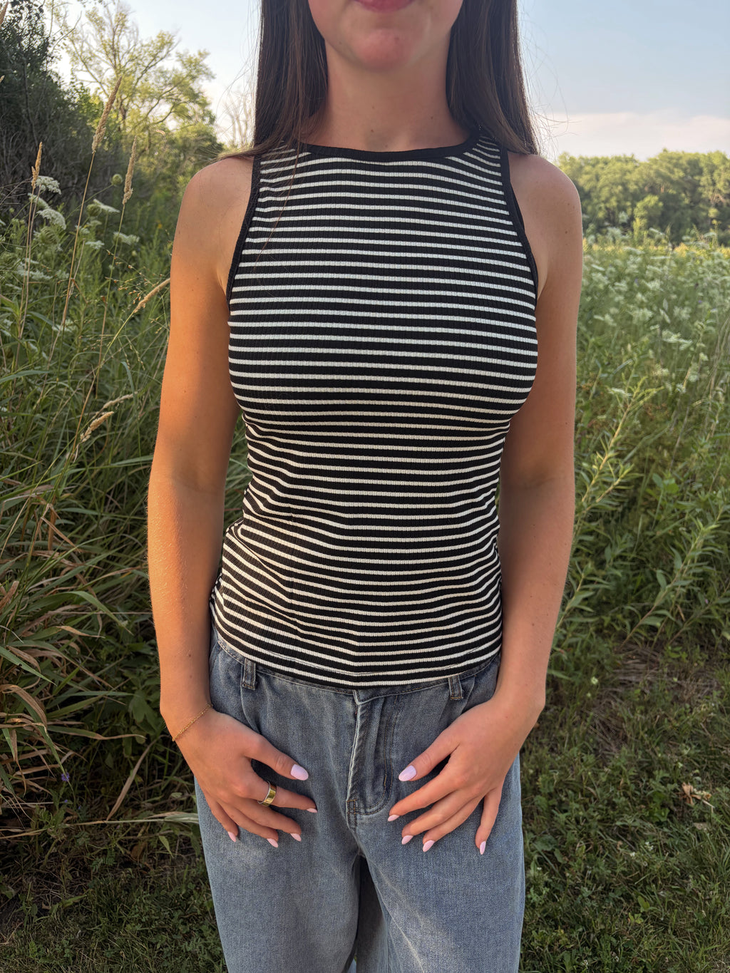Black & White Stripe Halter Tank