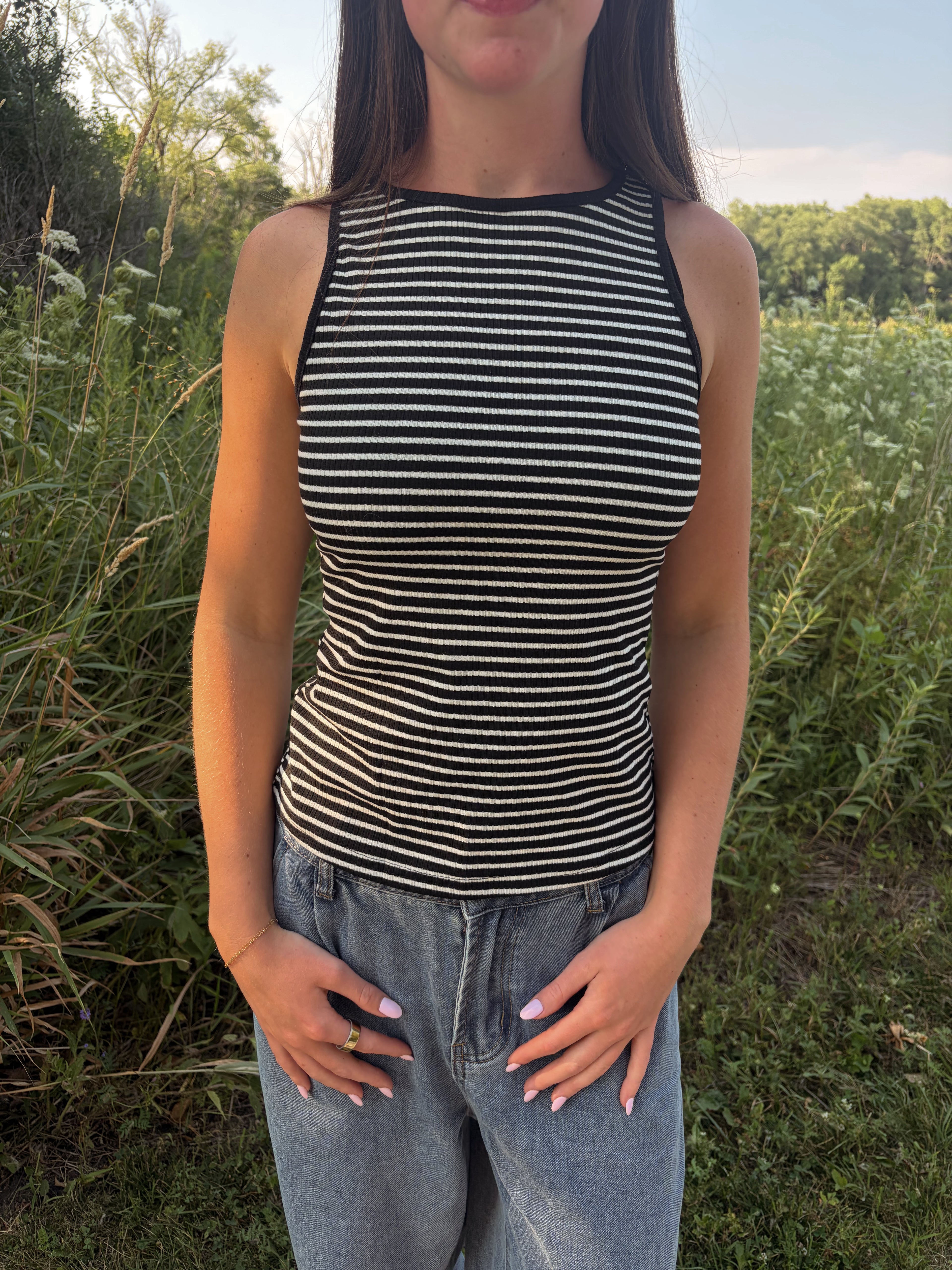 Black & White Stripe Halter Tank