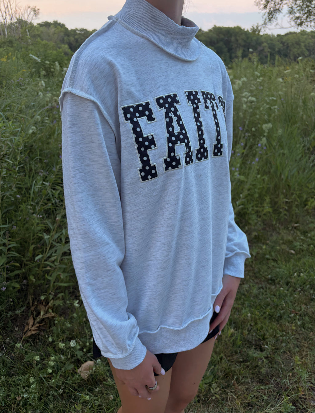 Faith Polka Dot Graphic Mockneck