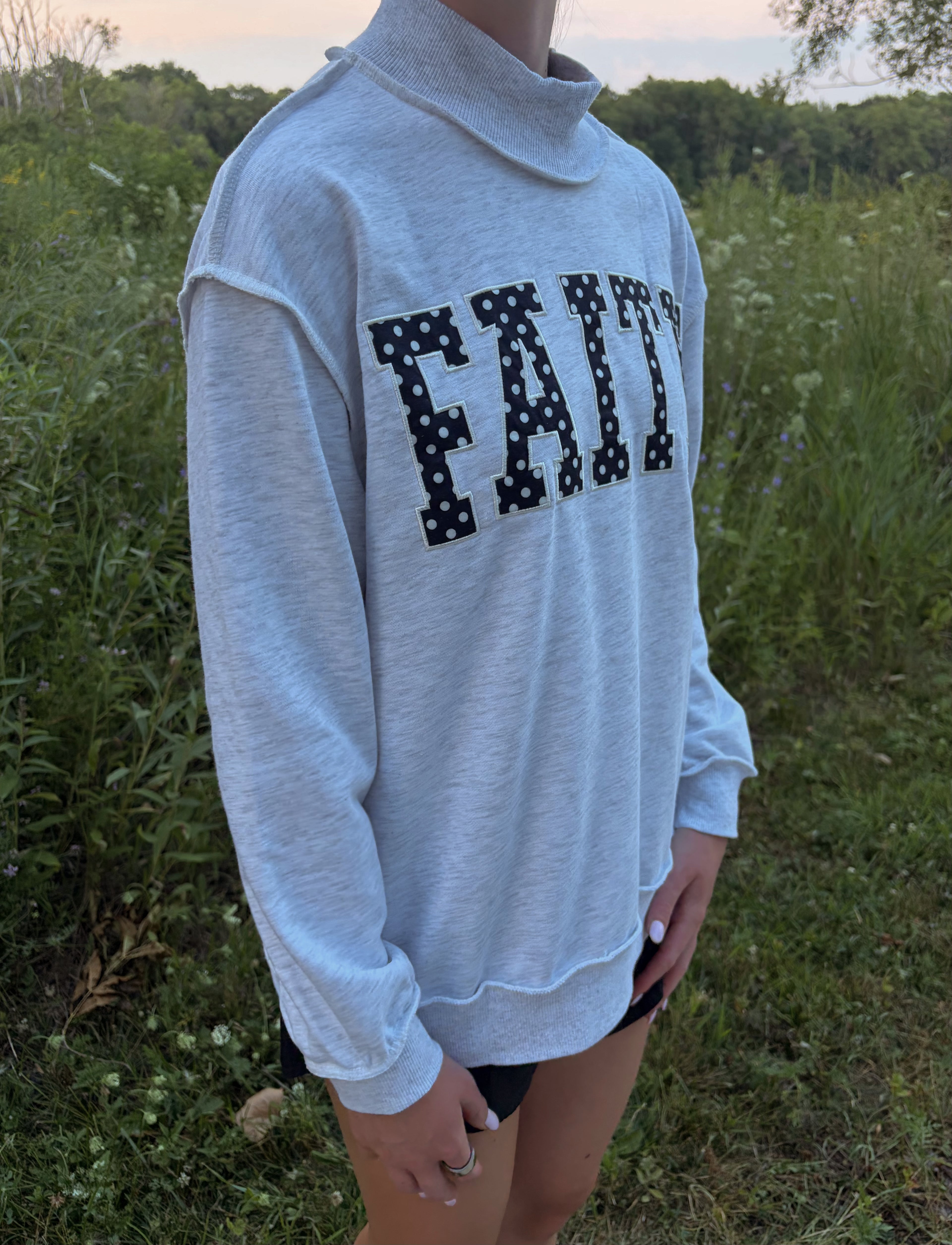 Faith Polka Dot Graphic Mockneck