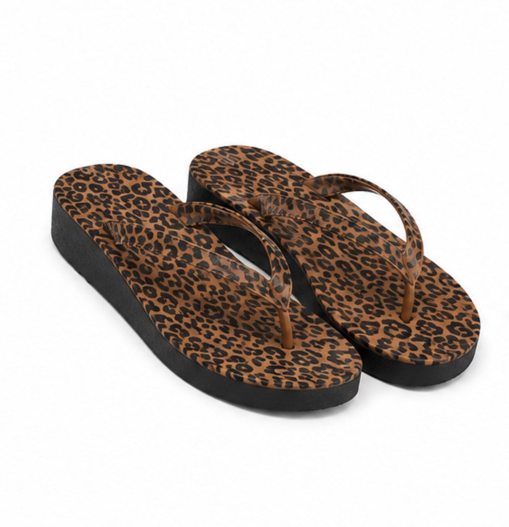 Leopard Print Flip Flops