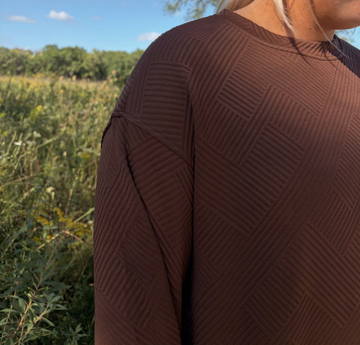 Brown Textured Round Neck Sweatshirt