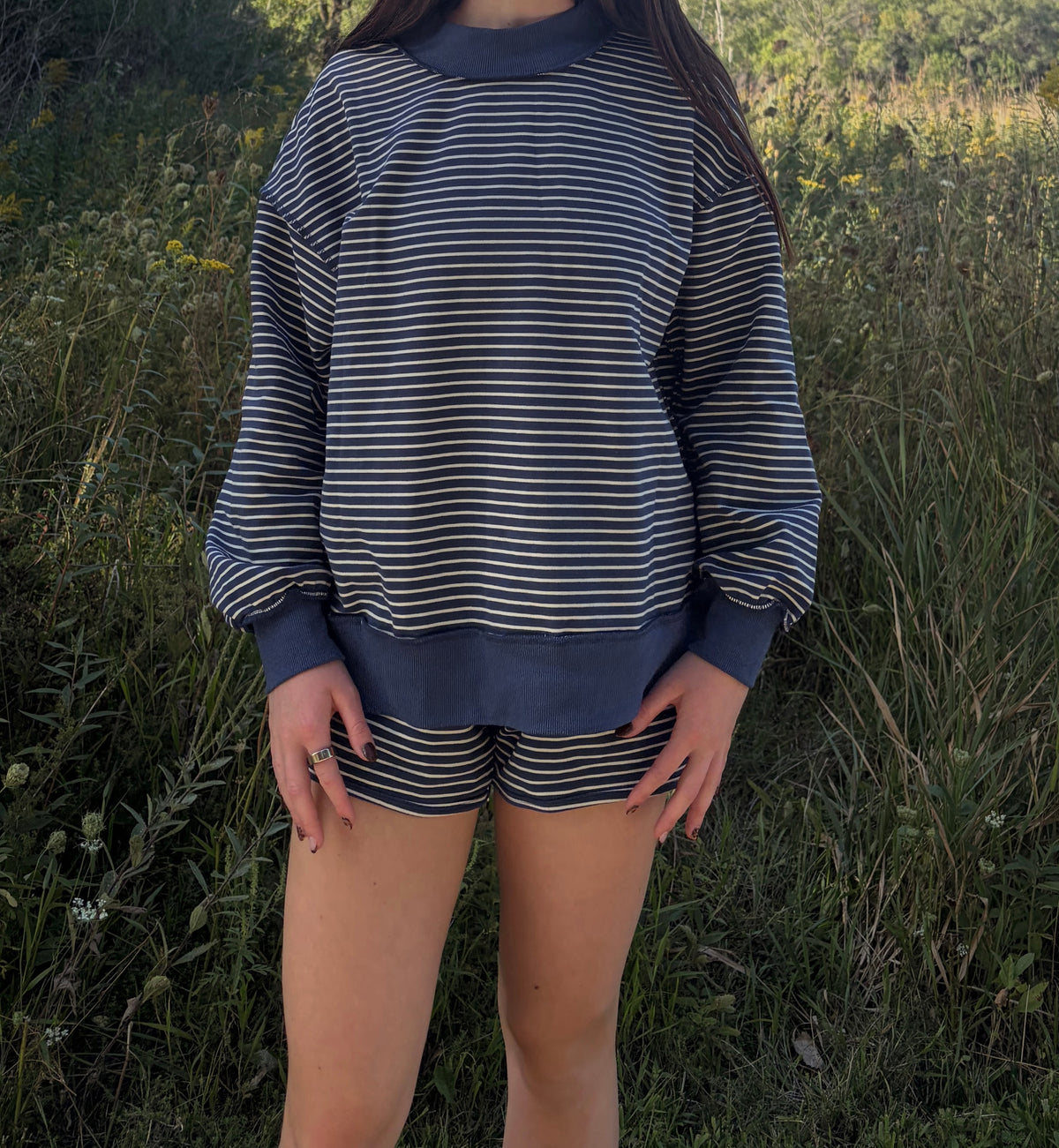 Navy Striped Matching Set