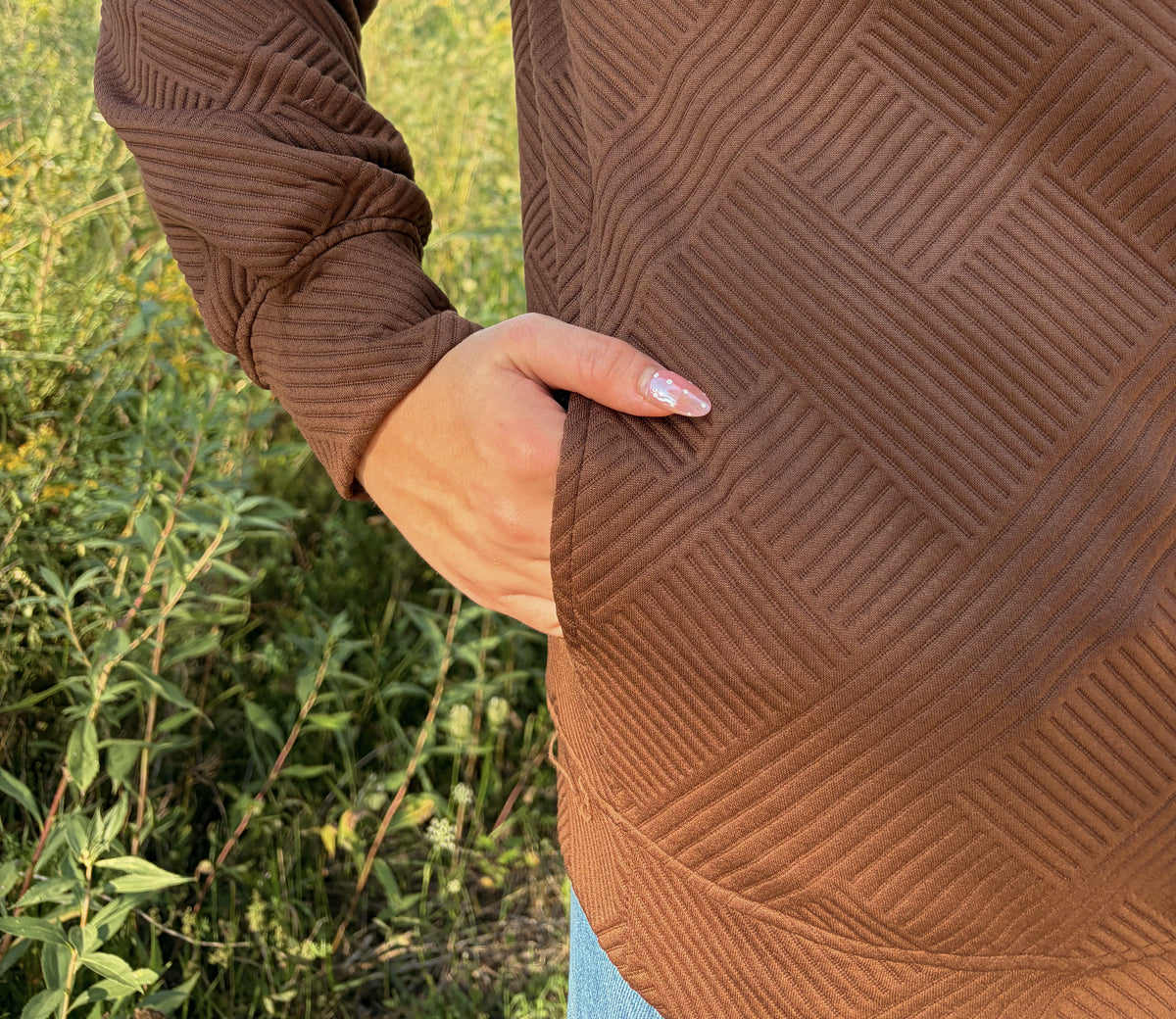 Brown Textured Round Neck Sweatshirt